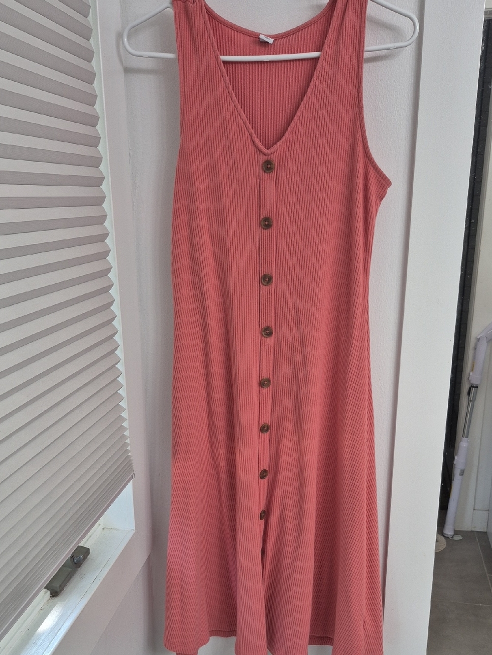 Old Navy Coral Ribbed Button-Front Midi Dress